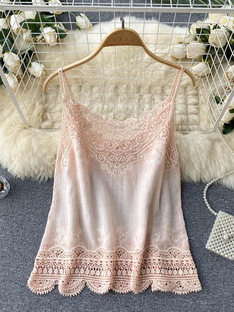 Camisoles Tanks Summer Style Retro Bohemian Embroidery Lace Square Collar Age Reduction All-match Camisole Female Sweet Blouse Women KK520 230426