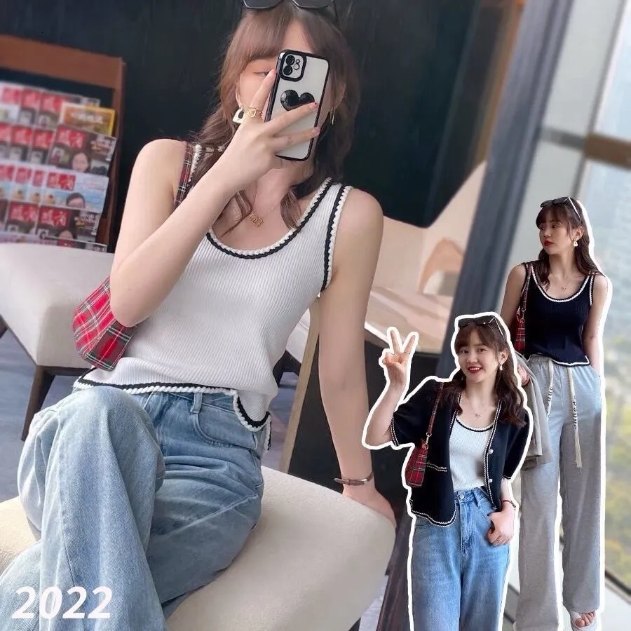 Camisoles Tanks Chic Tank Top Knitting Sexy Camis Striped Sleeveless Vests Tube Crop Tops Vintage Slim White Summer Clothes For Women Korean 230413