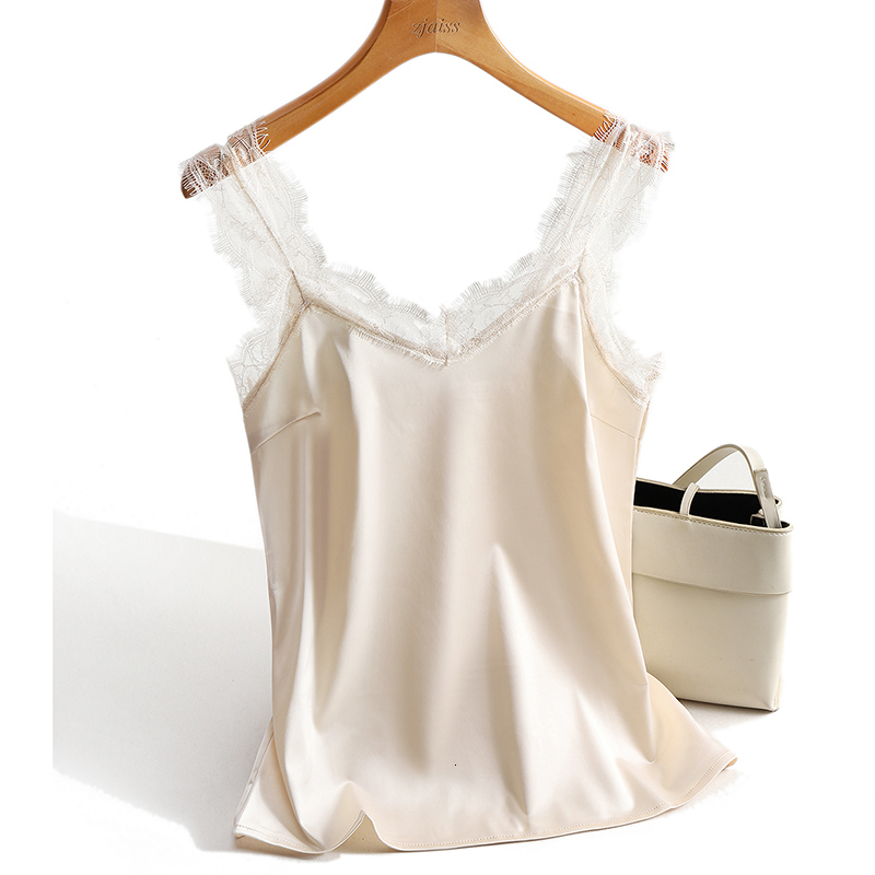 Camisoles Tanks Sexy Lace Tank Tops Women Silk Sleeveless V Neck Womens Camisole Halte Tank Top Feminino Slim White Summer Woman Clothe 230420