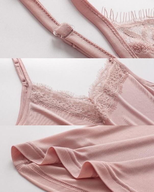 Camisoles Tanks 1pc 50% Silk 50% Viscose V neck Lace Camisole Top Vest Shirt Sleepwear Spaghetti Strap M-2XL T005 230426