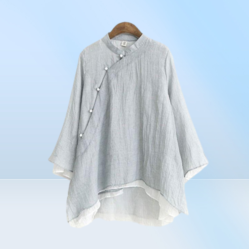 Women039s Blouses Shirts Women Traditional Chinese Shirt Loose Clothing Vintage Cheongsam Womens Mandarin Collar Solid Color