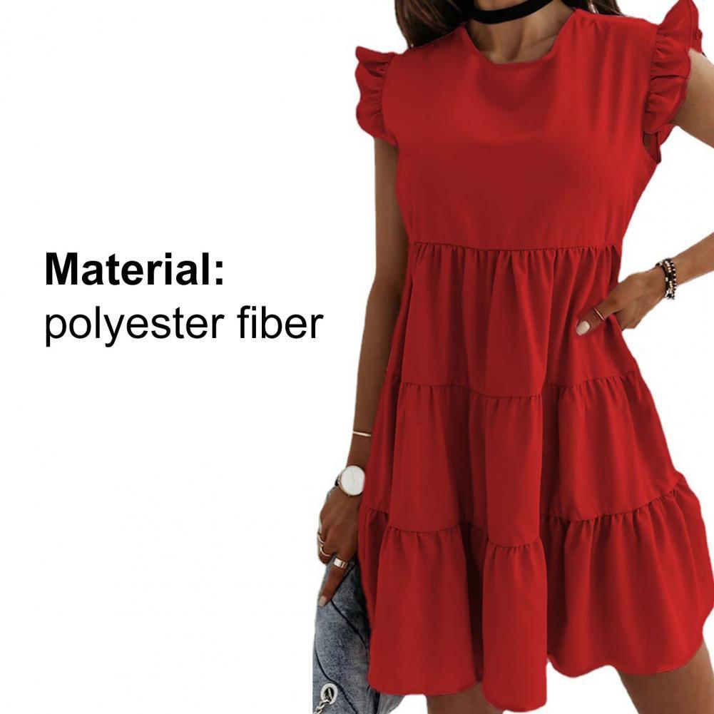 Casual Dresses Summer Dress Women's Party Dress Round Neck Short Sleeve Solid Color Splice Women's O-Neck Red Casual Women's Dress 2304