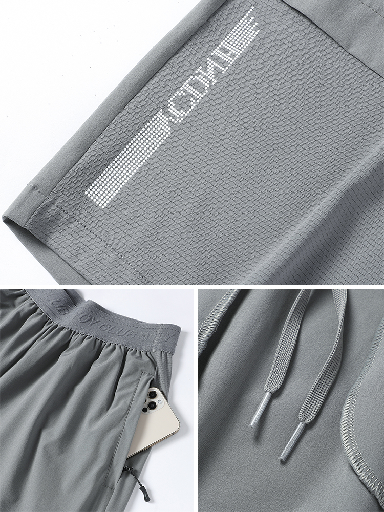 Men's Shorts Summer zippered pocket men's short sleeved sportswear breathable quick drying Capris pants stretch nylon fitness casual shorts 