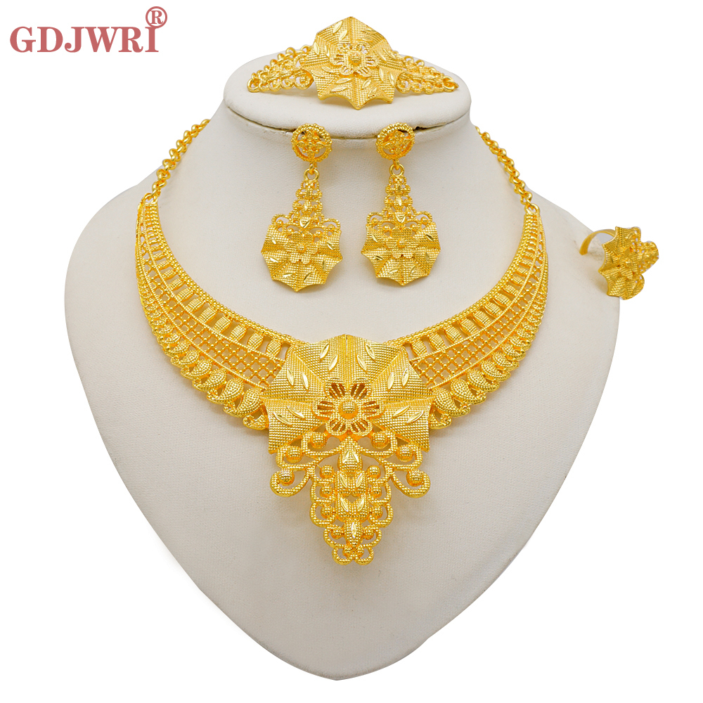 Earrings Necklace Dubai Gold Color Jewelry Set For Women Indian Earring Necklace Nigeria Moroccan Bridal Accessorie Wedding Bracelet Party 230407