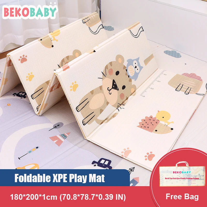 Baby Rugs Playmats Bekobaby 200*180cm XPE Mat Foldable Cartoon Baby Play Mat Kids Waterproof Climbing Pad Puzzle Rug For Children Anti-skid Carpet 231