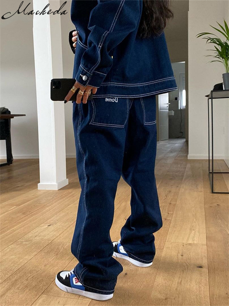 Women s Two Piece Pants Macheda Autumn y2k Jeans Cowboy Fashion Denim Steetwear In Casual Female Trousers Clothing 230407
