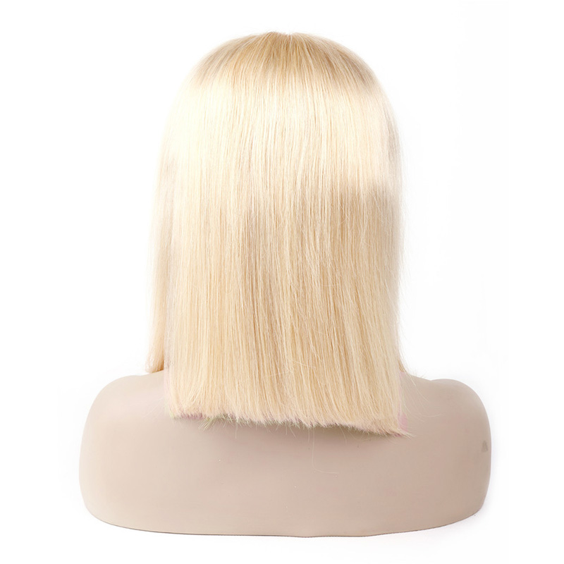 Malaysian Peruvian 100% Human Hair 13X4 Lace Front Bob Wig Straight 10-16inch 613# Blonde Color 150% Density