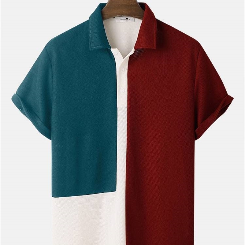 Men's Casual Shirts Charmkpr Selling Top Men's Three Color Knitted Polo Neck Shirt Fashion Full Matching Men's Short Sleeve Panel Butto