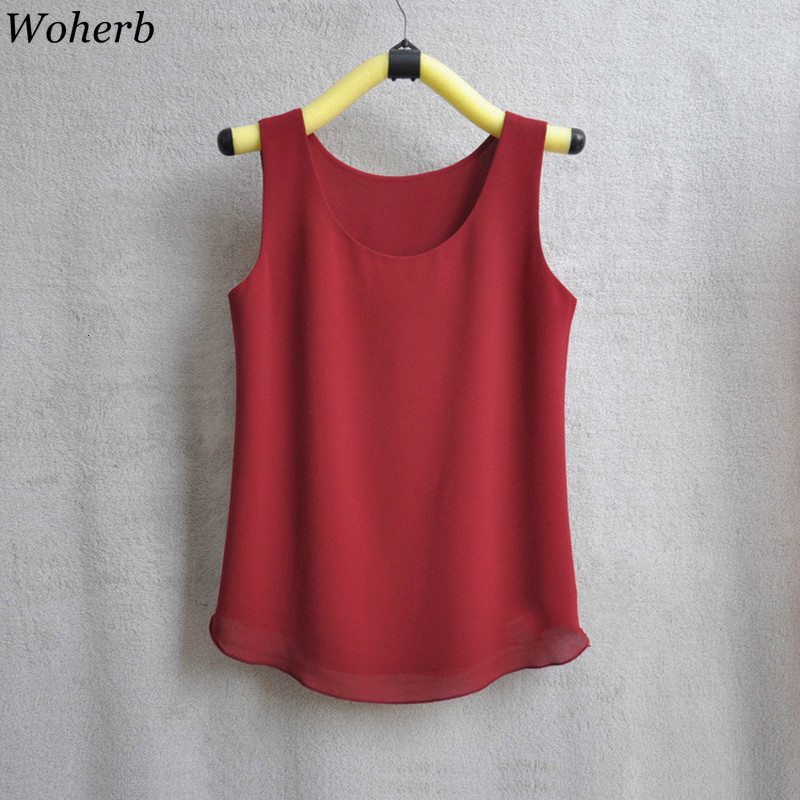 Camisoles Tanks Woherb Summer Chiffon Blouse 31 Colors Sleeveless Vest Women Casual Loose Tops Not Perspective Shirt Ladies Solid Blusas 21432 230420