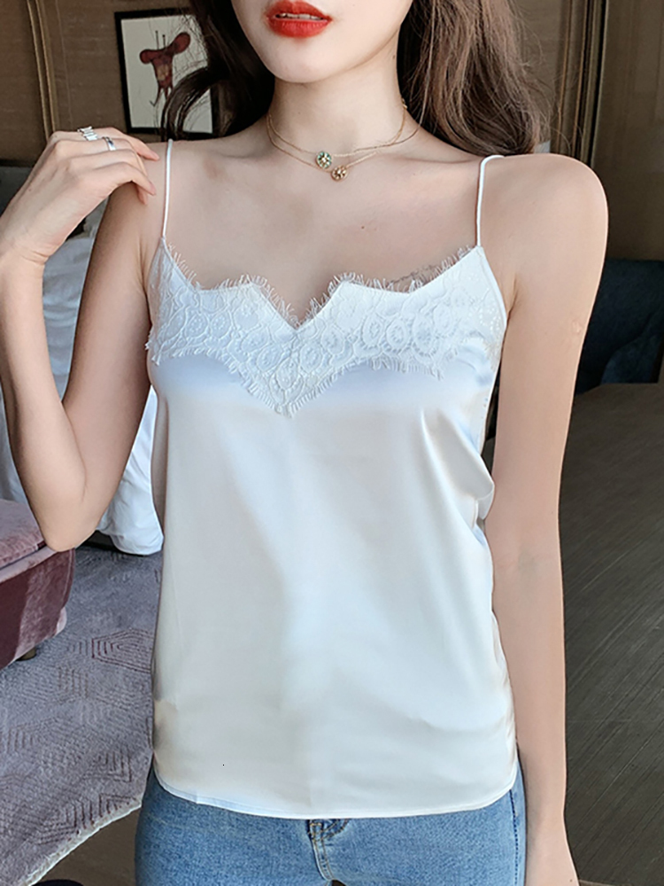 Camisoles Tanks Lace Strap Silk Top Women Sexy Halter V Neck Sleeveless Crop Top Satin Tank Tops Women Underwear Camisole 230413