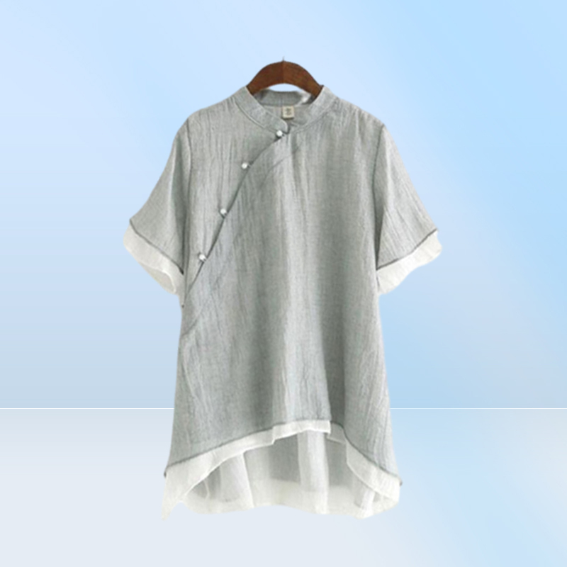 Women039s Blouses Shirts Women Traditional Chinese Shirt Loose Clothing Vintage Cheongsam Womens Mandarin Collar Solid Color