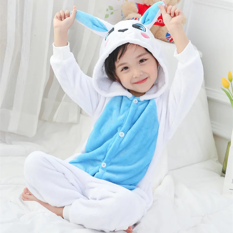 Pajamas Winter Flannel Soft Warm Rabbit Kigurumi Pajamas Hooded Animal Cartoon Boys Pyjamas Onesie Pijamas for Girls Kids Sleepwear 231108