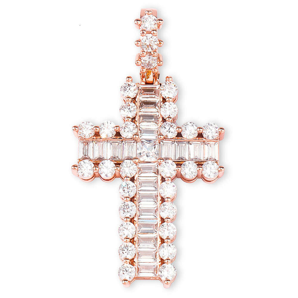 Ins Cross Pendant Square Round Zircon Double Cross Necklace Baguette Cubic Zirconia Icecd Out 18k Gold Hip Hop Punk Jewelry Bling Gemstone Rapper Jewe