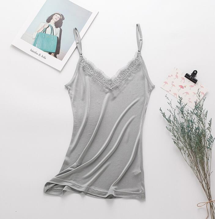 Camisoles Tanks 1pc 50% Silk 50% Viscose V neck Lace Camisole Top Vest Shirt Sleepwear Spaghetti Strap M-2XL T005 230426