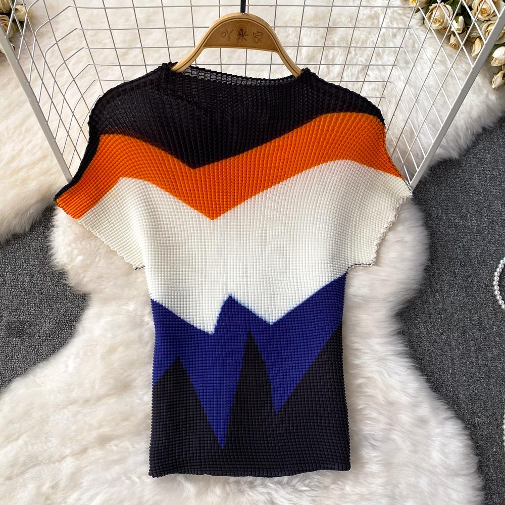 Vintage Blue Striped Two Piece Dress Women Sexy V-Neck Ruffle Short Tops High Waist Split Wide Leg Pants Female Suit New 2024