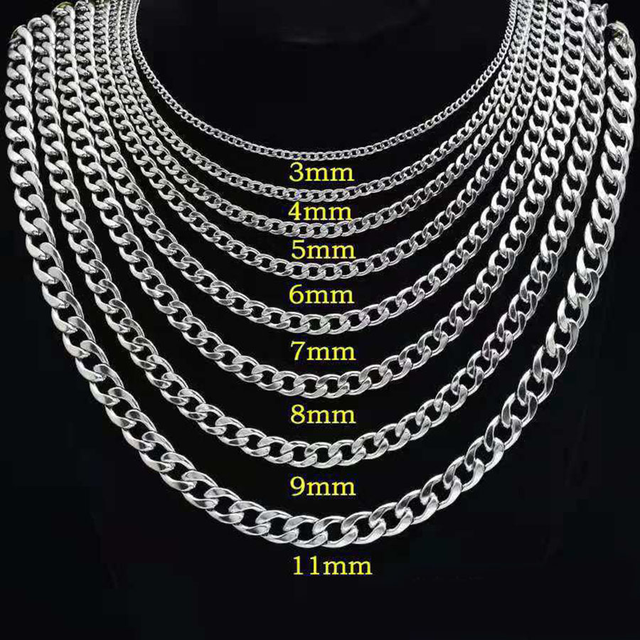 Stainless Steel Cuban Chain Necklace for Men Women Hip Hop Silver Thick Chain Necklaces Curb Link Chain Necklace Trend Jewelry 3MM 5MM 7MM 9MM