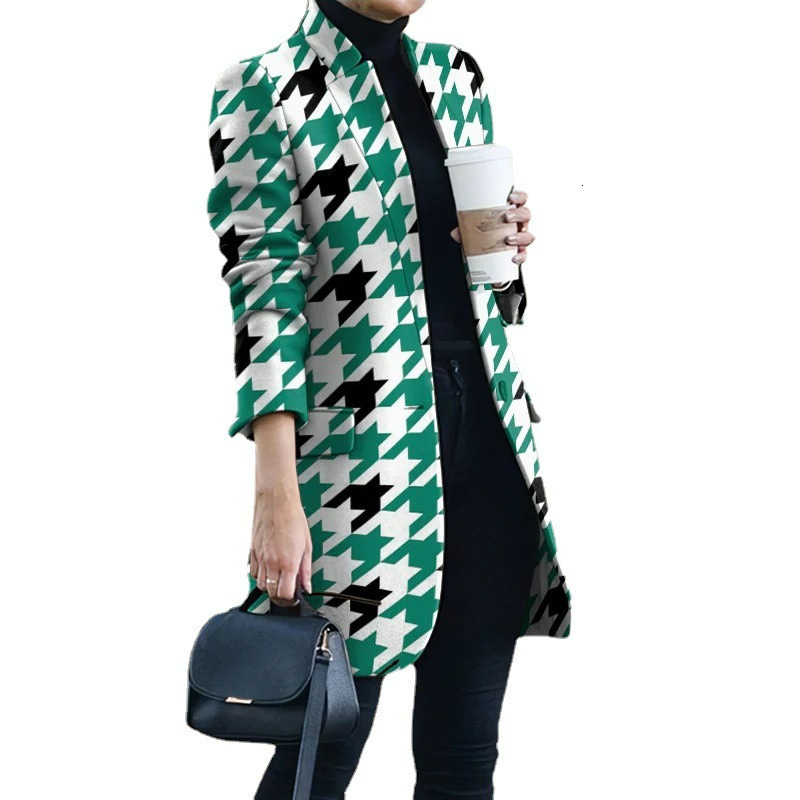Women s Suits Blazers Stand Collar Printed Jacket for Women 2023 Casual Female Cropped Blazer 230407