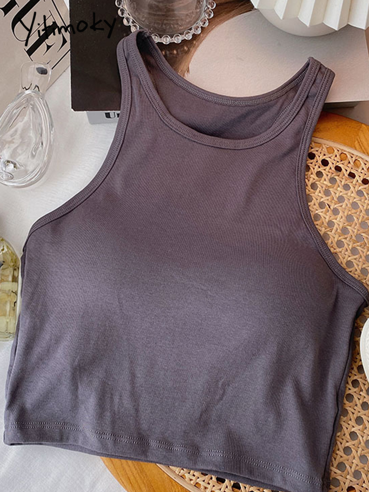 Camisoles Tanks Yitimoky Tank Tops for Women Summer Blended Backless Short Camis Sexy Crop Halter Top Solid Casual Clothing Streetwear 230413