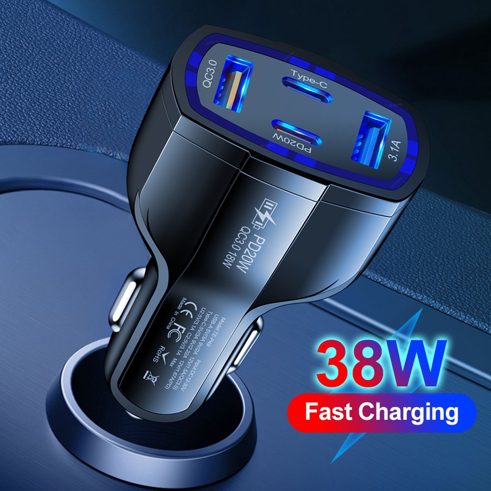 53W Fast Quick Charger 4 Ports USB C PD Car Charger Vehicle Type c 20W Car Chargers For IPad Iphone 13 14 15 Pro Samsung S22 S23 S24 htc Android phone