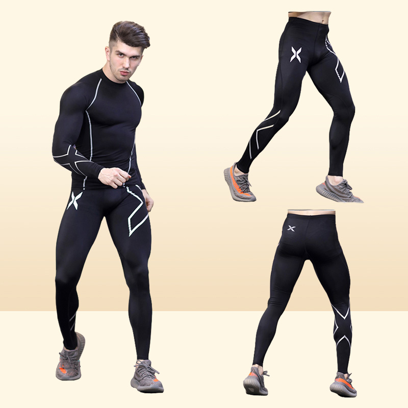 Men Gym Bodybuilding Compression Tight Long Pants Black Trousers Joggers Mallas Hombre Fitness Running Pants 2xu