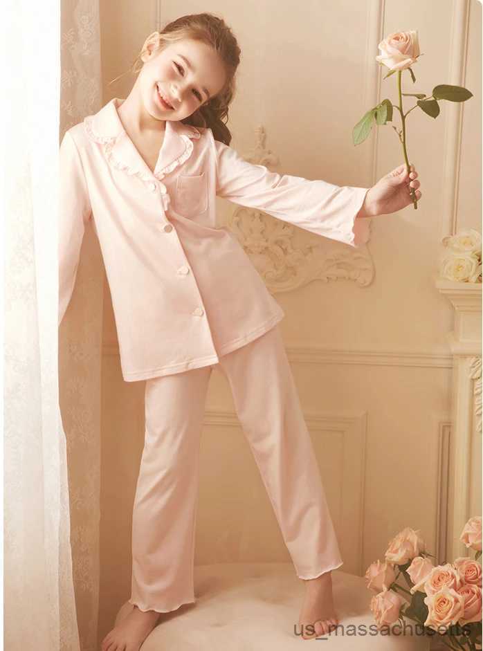 Pajamas Children Girl's Princess Sleepwear Turndown Collar Pajama Sets.Long Sleeve Tops+Pants.Toddler Kid's Stringy Selvedge Pyjamas set R23