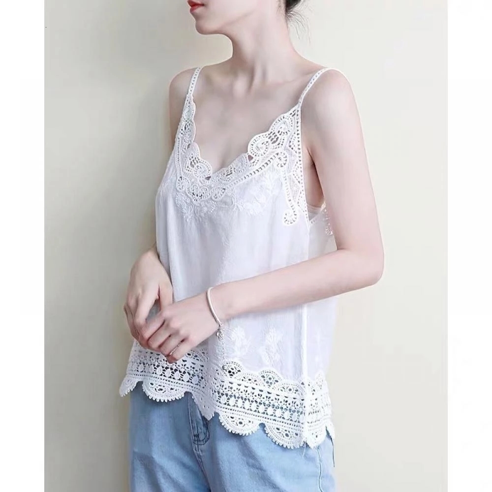 Camisoles Tanks Hollow lace vest Women's loose and simple inner sole shirt Top sleeveless vest Top Sexy women's shirt White 230408