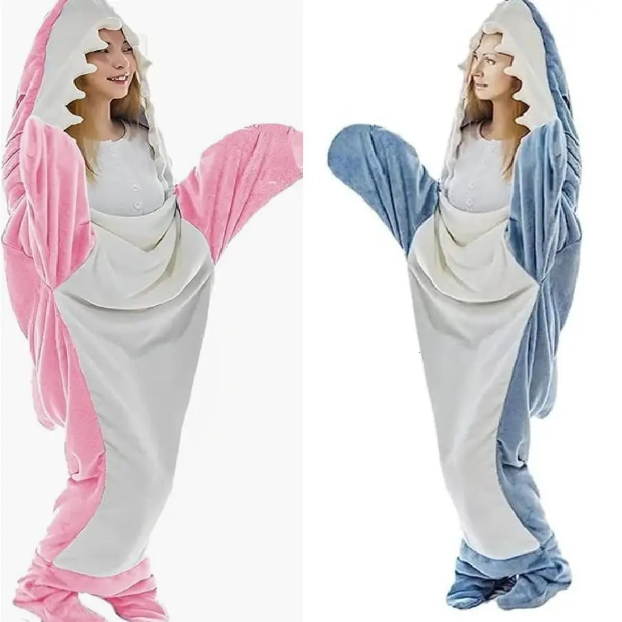 Sleeping Bags Shark Sleeping Bag Kids Shark Blanket Cartoon Flannel Oversized Hooded Children Animal Lazy Sleepsacks Onesie for Christmas Gift 231108