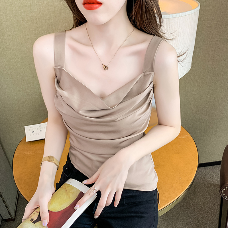 Camisoles Tanks Solid French Tank Tops Women Summer Woman Sleeveles Black Cami Sexy Top Tanks White Irregular Slim Clothes Ladies Femme 230413