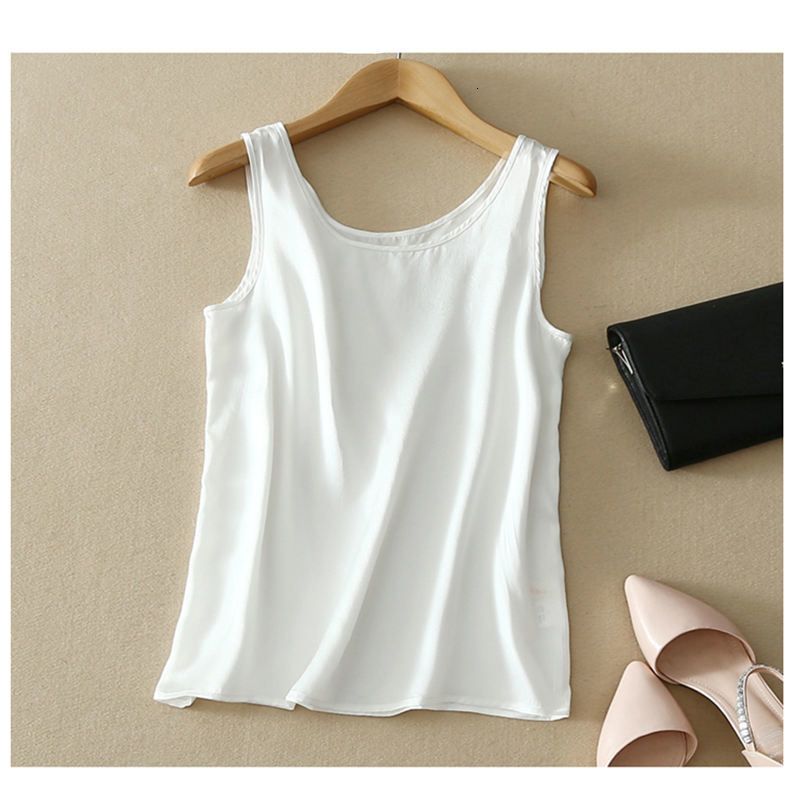 Camisoles Tanks 100% Pure Silk Summer Tank Top Fashion Women's Shirt Sleeveless Soft Plain Tank Top Basic T-shirt High Quality Casual Tank Top 23