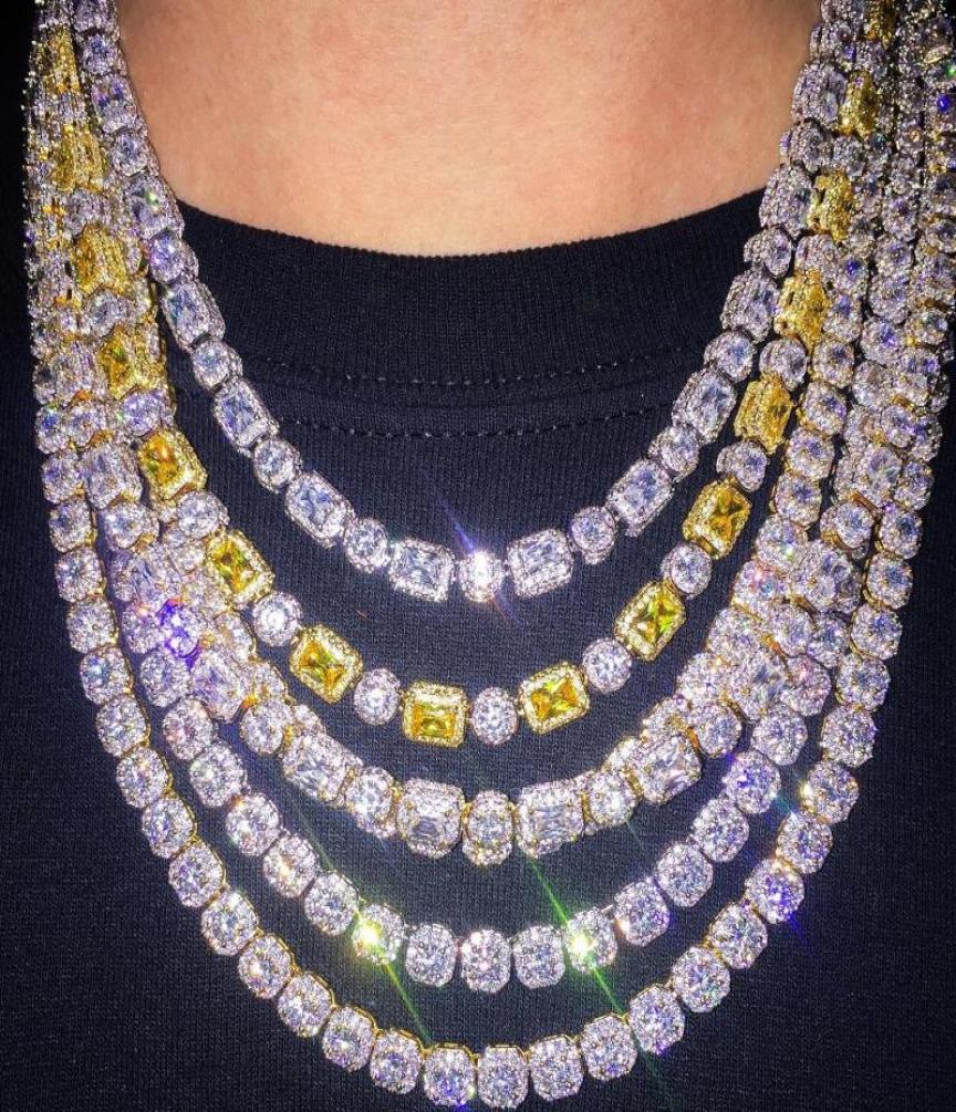 Chains Iced Out Bling Cz Cluster Necklace For Women Men Clear Yellow Two Tone Round Rectangle Geometric Tennis Chain Hiphop Jewelr