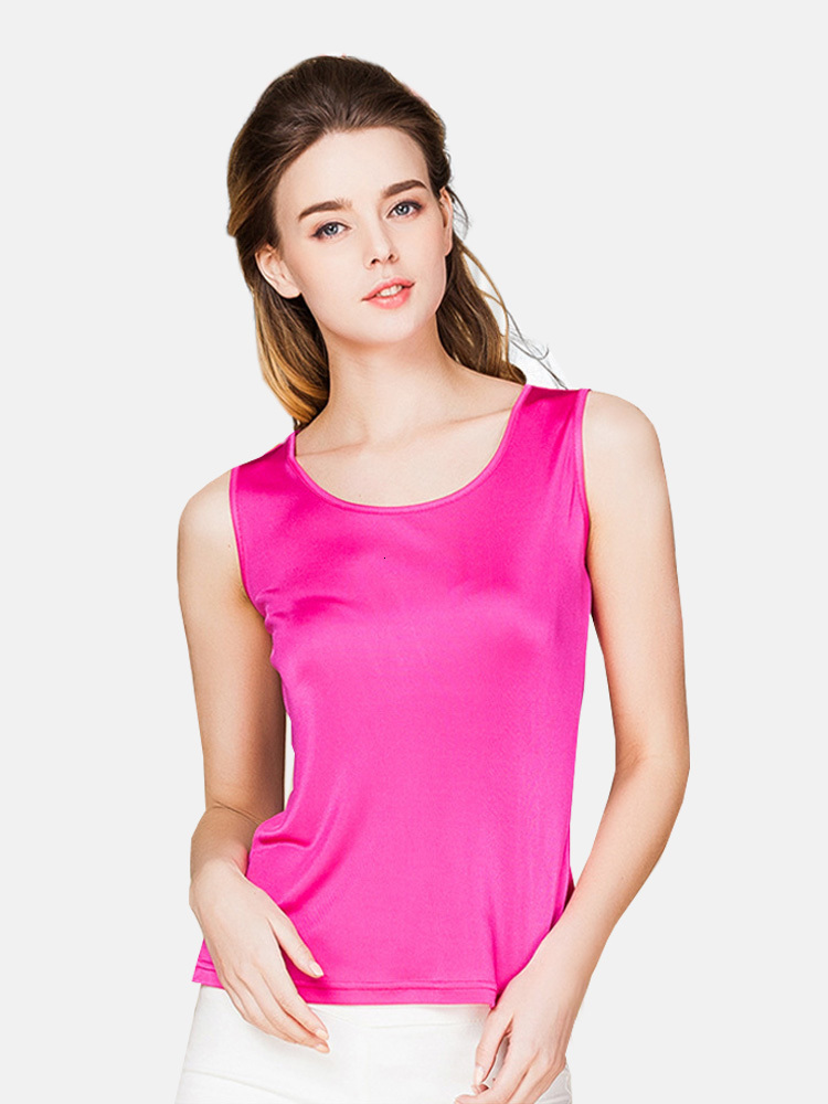Camisoles Tanks SuyaDream Women Tanks Knitted Real Silk Solid Vest O neck Sleeveless Basic T Shirt Sprin Summer Tops 230413