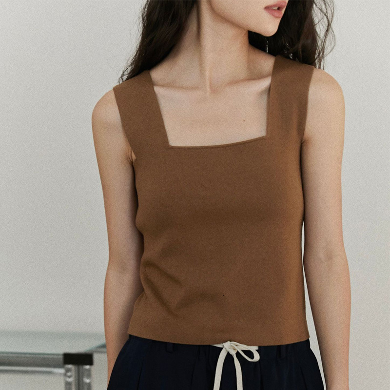 Camisoles Tanks Autumn and winter women's casual solid color slim knitted camisole 230413