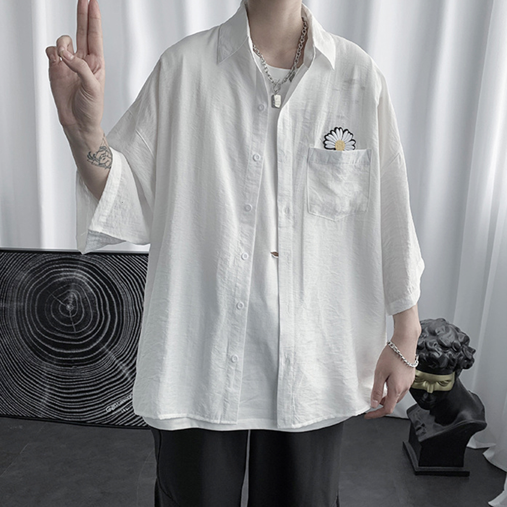 Men's Casual Shirts Marguerite men's one-third sleeve pocket summer men's casual top men's work clothes 230408