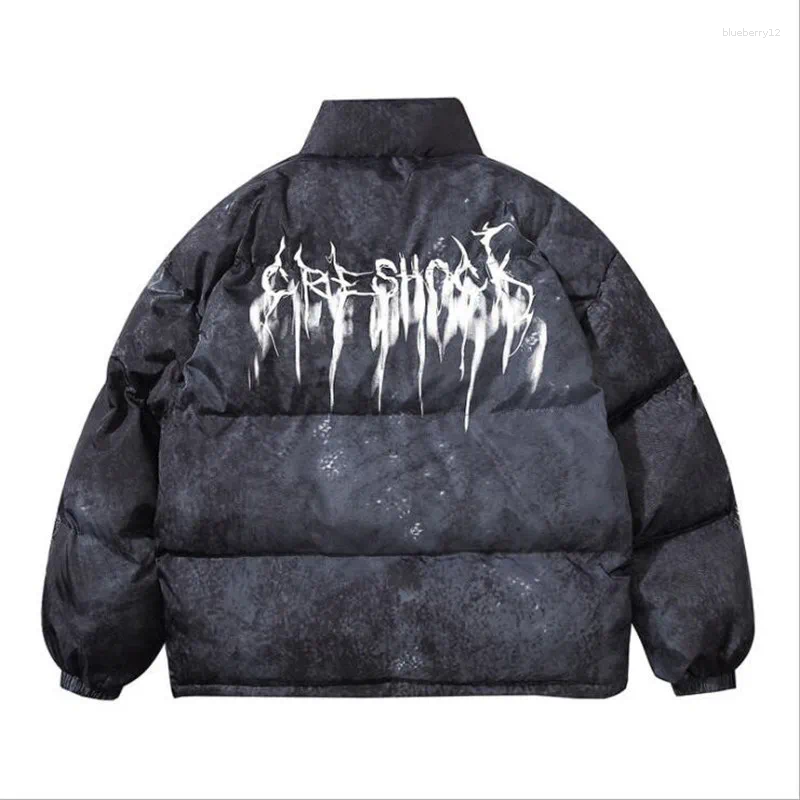 Men's Down Men Hip Hop Oversize Padded Bomber Jacket Coat Streetwear Graffiti Parka Cotton Harajuku Winter Outwear