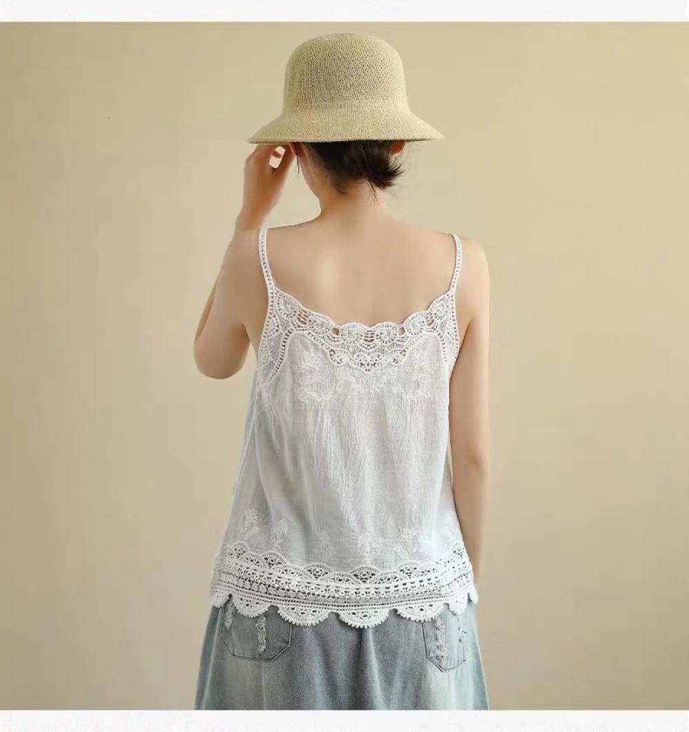 Camisoles Tanks Hollow lace vest Women's loose and simple inner sole shirt Top sleeveless vest Top Sexy women's shirt White 230408