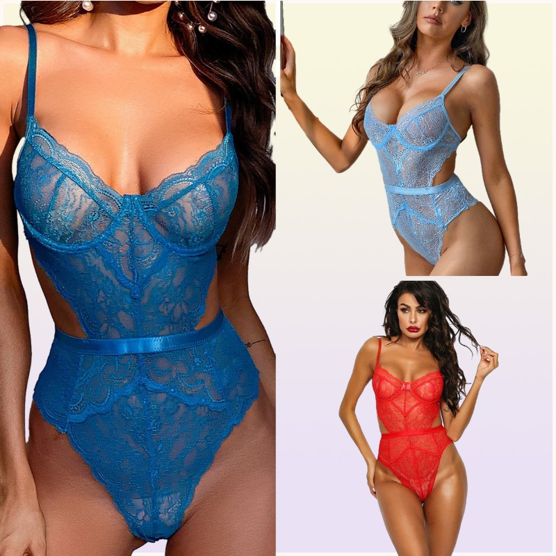 Women Porn Mesh Lingerie Slim Waist Sleepwear Bodysuit Transparent Patchwork Lace Bodysuits Sexy Mujer Babydolls DeepV Jumpsuit F82631144