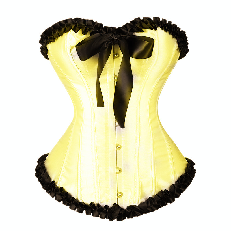 Women Ruffle Trim Satin Overbust Corset with Self-tie Bow XS-3XL Fashion Showgirl Clubwear Shaper Multi-colors Christmas Outfit