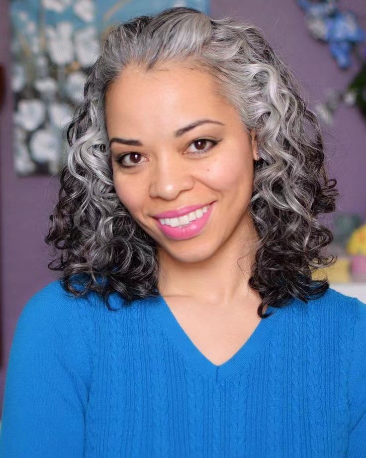 Silver grey silver curls ponytail human hair extension wavy curly naturally gray hairpiece puff bun updo women medium length 120g 1pcs