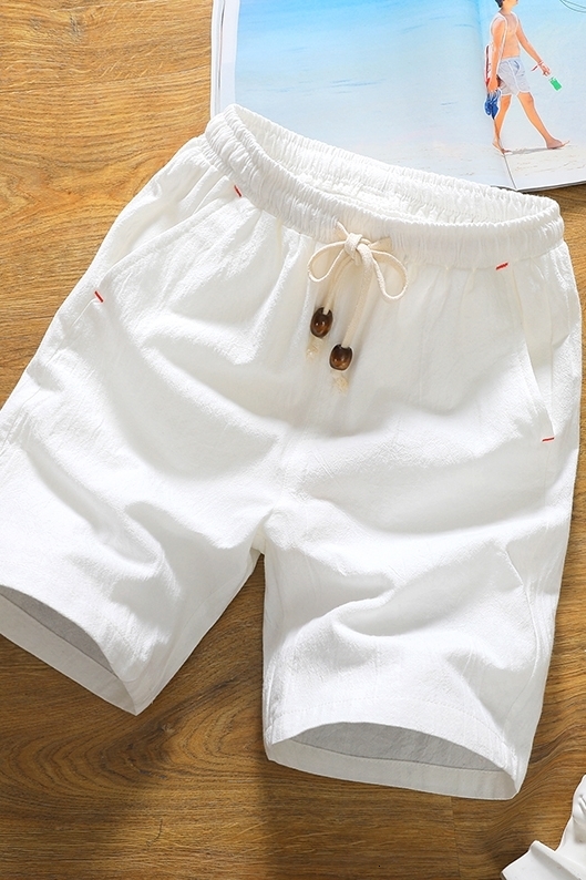 Men's Shorts Summer Valentine's Flax Knee Long Cotton Board Shorts White Men's Solid Casual Shorts Men's Brushed Thin Breathable M
