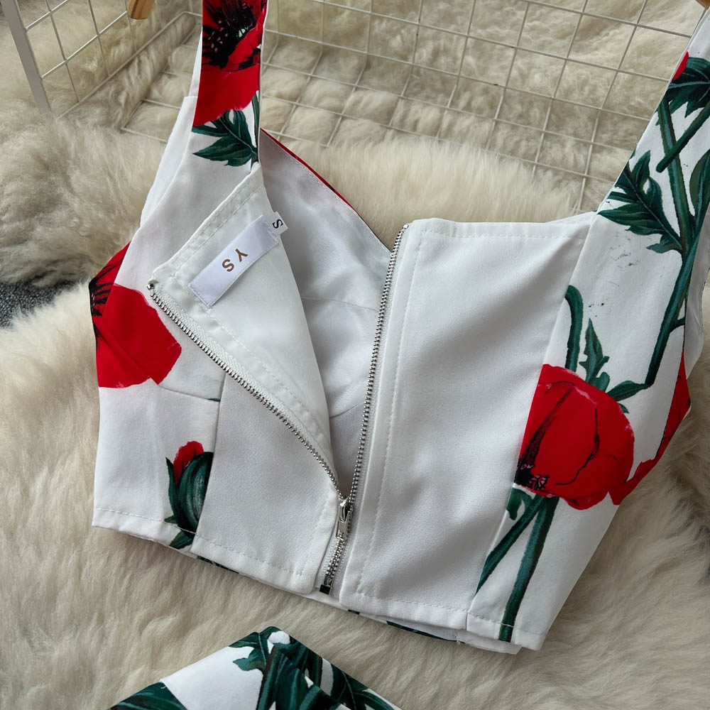 Two Piece Dress Summer Runway Sicily Floral Matching Outfits Womens Short Spaghetti Strap Crop Top Long Maxi Vacation Skirt 2 Piece Set 2023