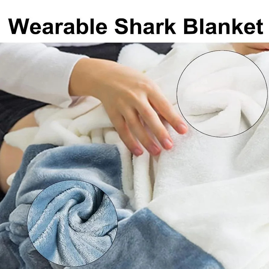 Sleeping Bags Shark Sleeping Bag Kids Shark Blanket Cartoon Flannel Oversized Hooded Children Animal Lazy Sleepsacks Onesie for Christmas Gift 231108