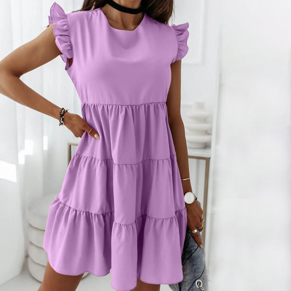 Casual Dresses Summer Dress Women's Party Dress Round Neck Short Sleeve Solid Color Splice Women's O-Neck Red Casual Women's Dress 2304