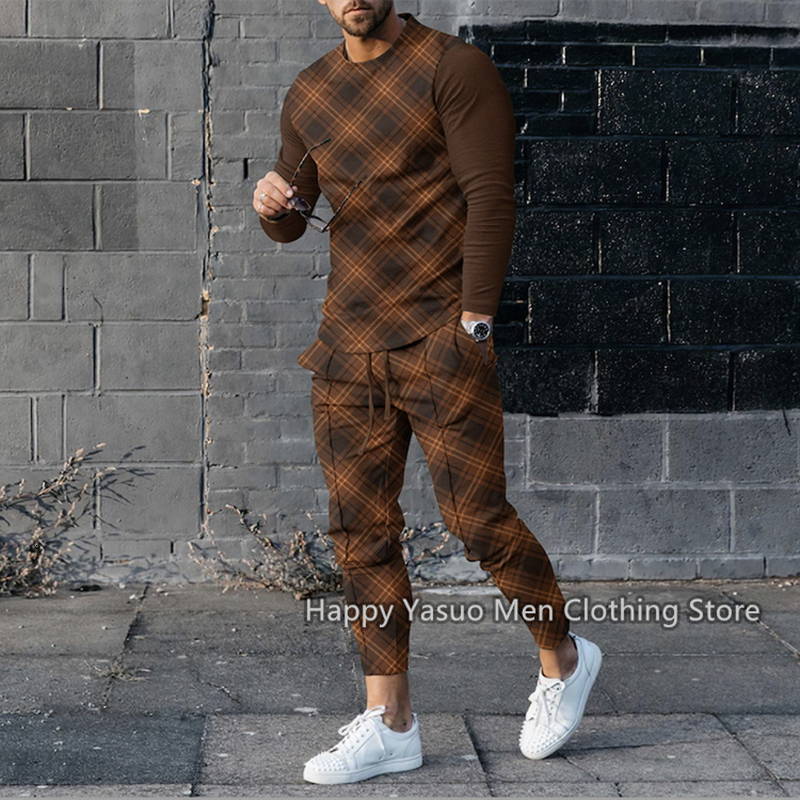 Men's Tracksuits Men's long sleeved T-shirtpants 2PCS set plain 3D printing set men's sportswear jogging set fashion men's clothin