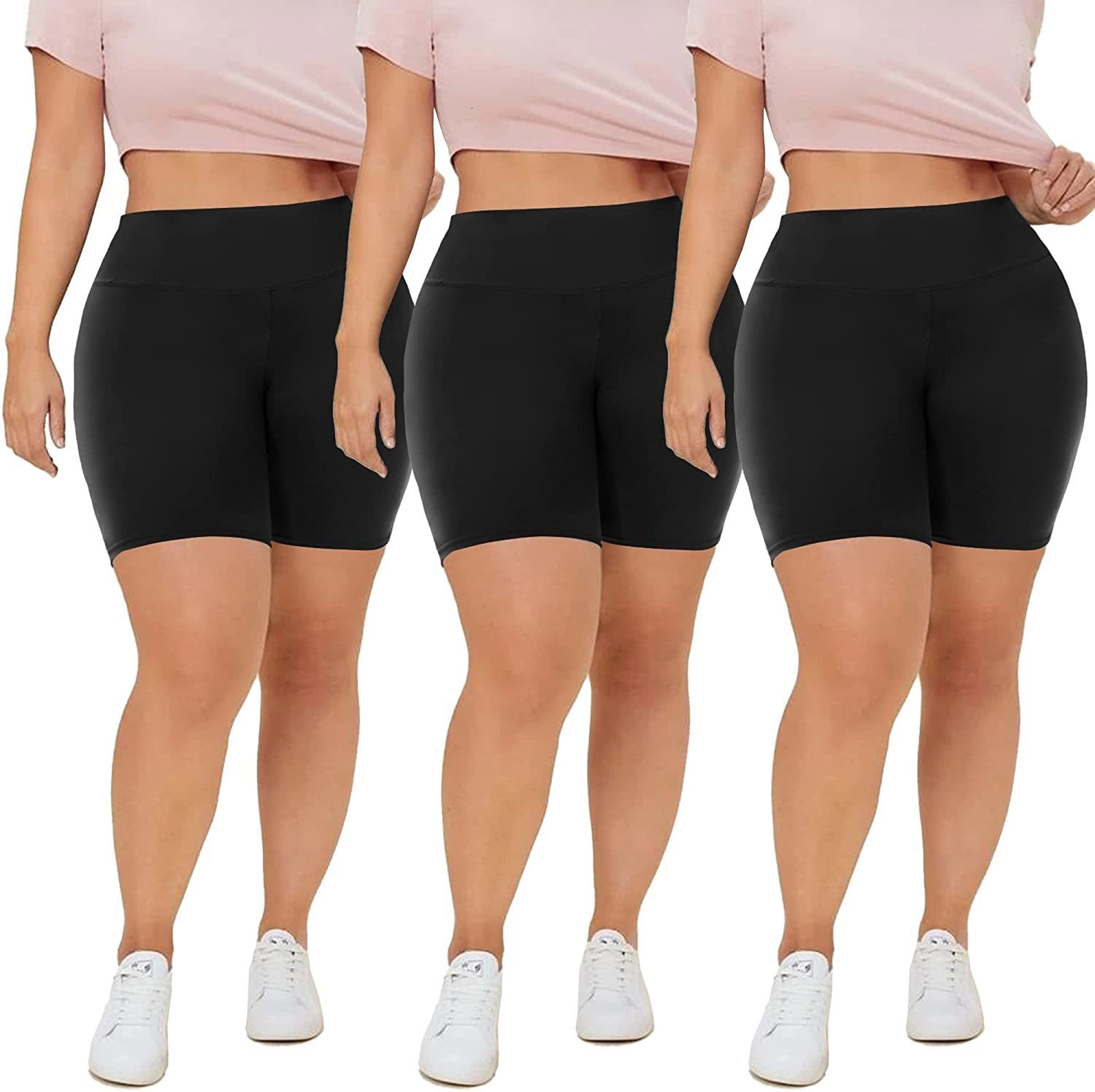 Womens Shorts HIGHDAYS 3 PackSize 8 " Bicycle High Waist Black Pregnant Yoga 2X 3X 4X 230408