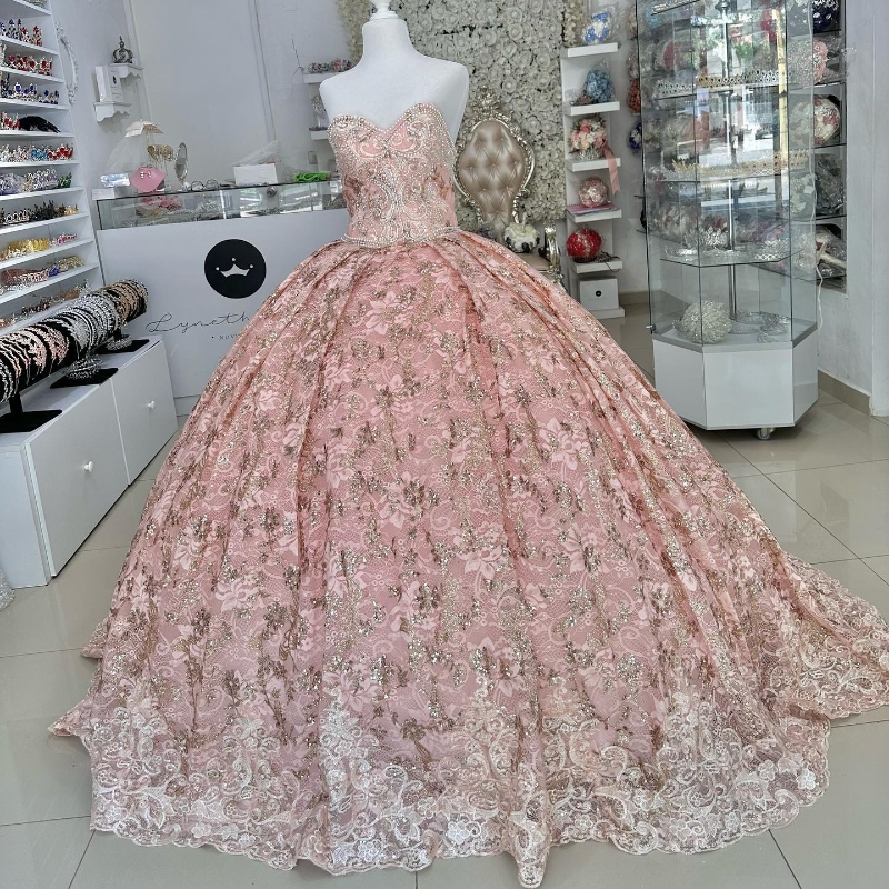 2024 Pink Off The Shooulder Quinceanera Beading Sparkly Party Dresses Formal Exquisite Crystal Beads Gown Vestidos De 15