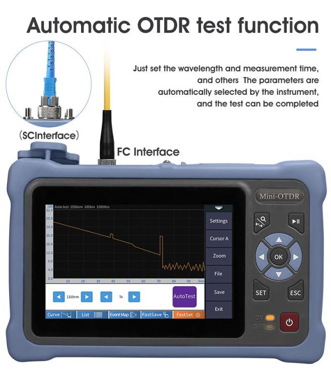 In 1 100KM MINi OTDR 13101550nm 2624dB Fiber Optic Reflectometer Touch Screen VFL OLS OPM Event Map Ethernet Cable Tester Equipm