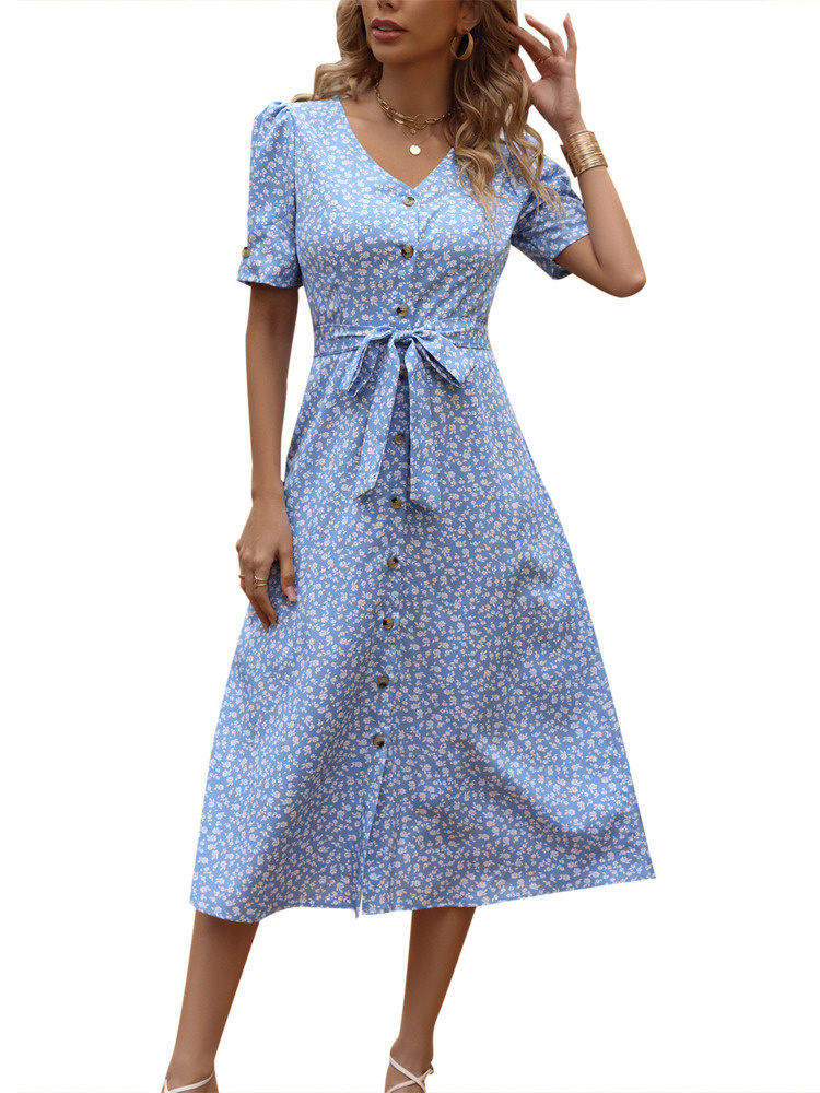 Casual Dresses LiTi Summer Printed Dress Women's Leisure Vacation Lace Dress Large Swing Dress Printed Knot Dress Spring 230408