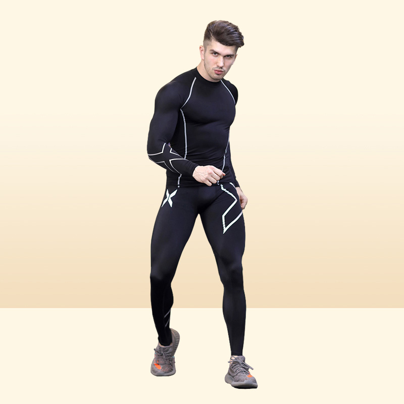 Men Gym Bodybuilding Compression Tight Long Pants Black Trousers Joggers Mallas Hombre Fitness Running Pants 2xu