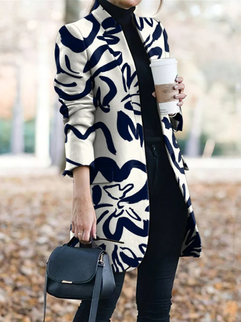 Women s Suits Blazers Stand Collar Printed Jacket for Women 2023 Casual Female Cropped Blazer 230407