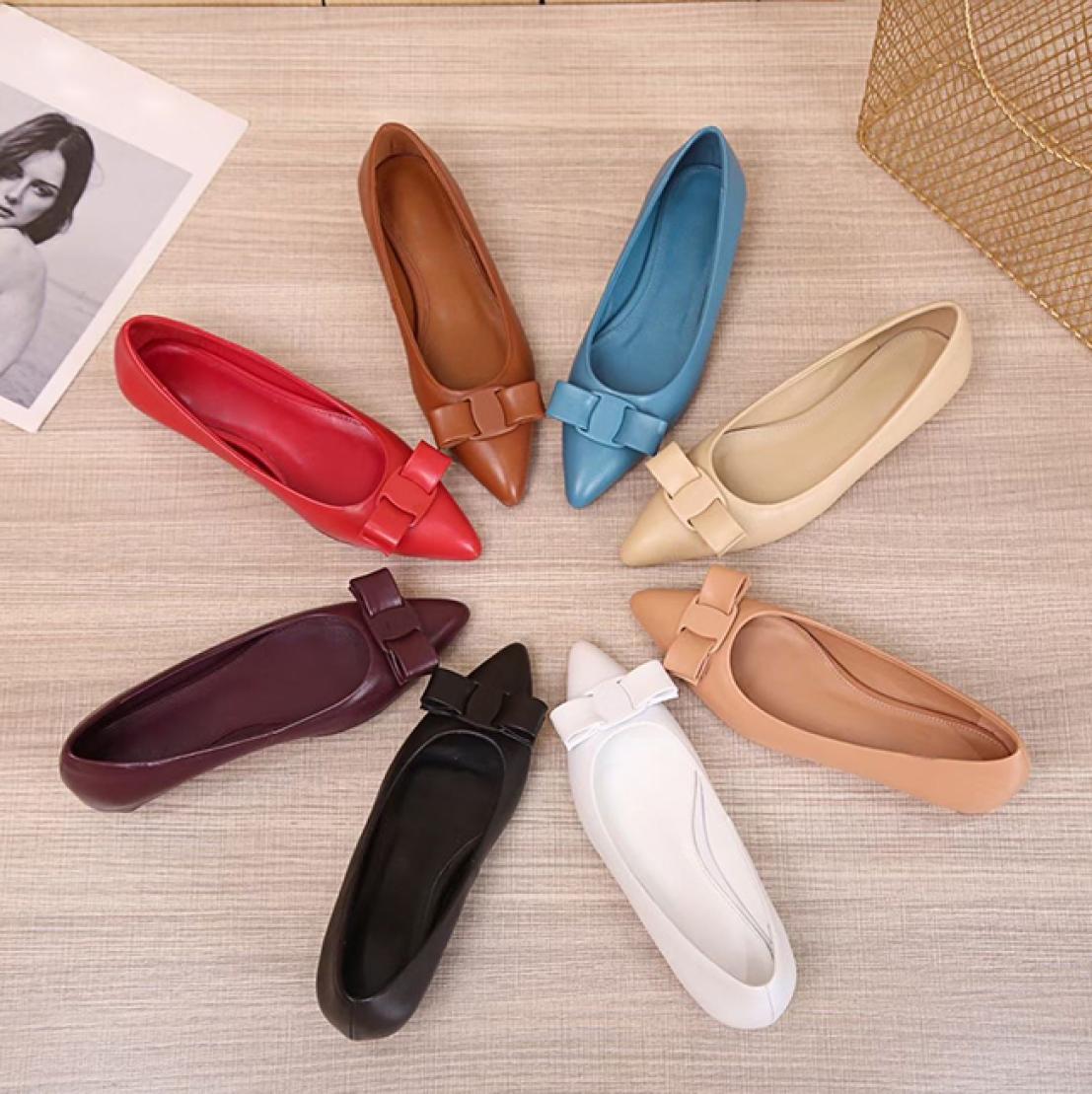 High end fashion woman Dress shoes Designer Genuine soft Leather Ladies Bow Shoes xury Letter Classic woman Sheepskin Flat boat shoes